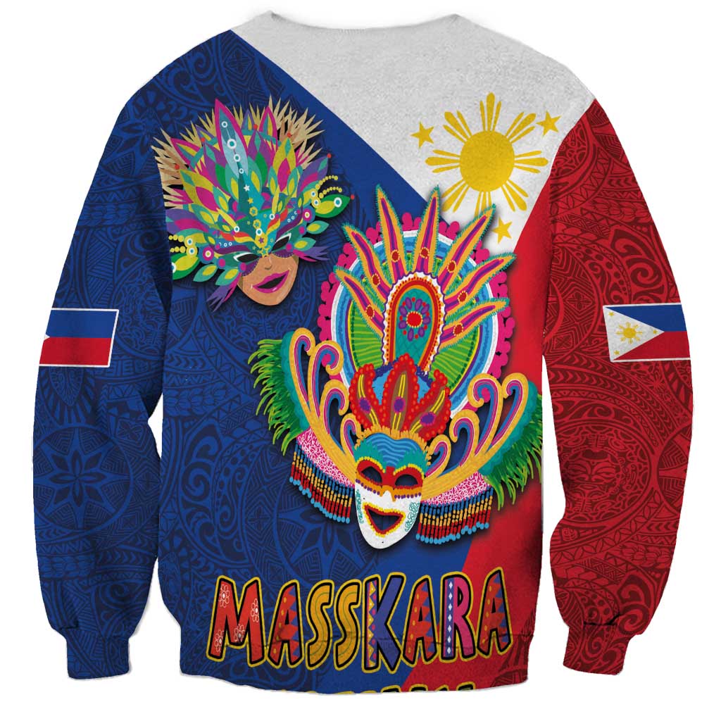 Philippines MassKara Sweatshirt Filipino Carnival Mask and Polynesian Pattern - Wonder Print Shop