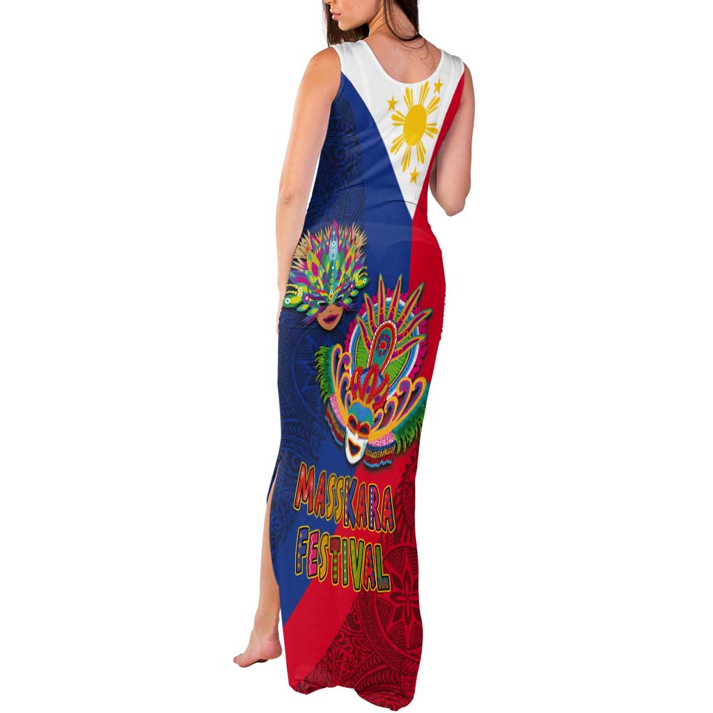 Philippines MassKara Tank Maxi Dress Filipino Carnival Mask and Polynesian Pattern - Wonder Print Shop