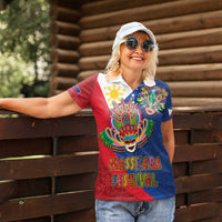 Philippines MassKara Women Polo Shirt Filipino Carnival Mask and Polynesian Pattern - Wonder Print Shop