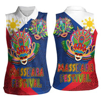 Philippines MassKara Women Sleeveless Polo Shirt Filipino Carnival Mask and Polynesian Pattern - Wonder Print Shop