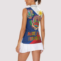 Philippines MassKara Women Sleeveless Polo Shirt Filipino Carnival Mask and Polynesian Pattern - Wonder Print Shop
