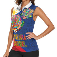 Philippines MassKara Women Sleeveless Polo Shirt Filipino Carnival Mask and Polynesian Pattern - Wonder Print Shop