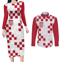 Custom Croatia Football 2024 Go Champion Couples Matching Long Sleeve Bodycon Dress and Long Sleeve Button Shirt - Wonder Print Shop