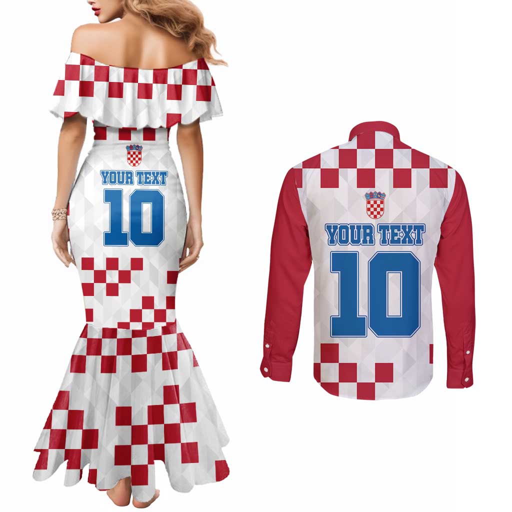 Custom Croatia Football 2024 Go Champion Couples Matching Mermaid Dress and Long Sleeve Button Shirt