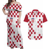 Custom Croatia Football 2024 Go Champion Couples Matching Off Shoulder Maxi Dress and Hawaiian Shirt - Wonder Print Shop