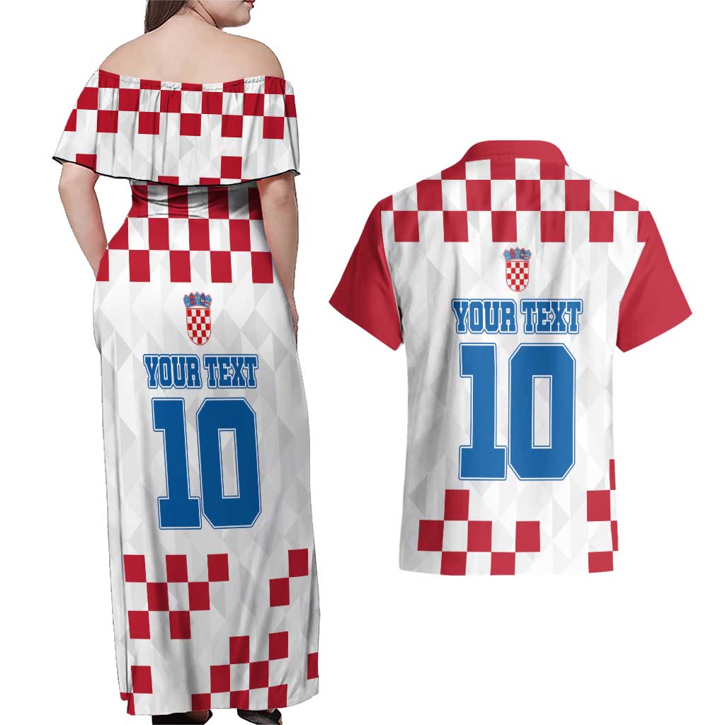 Custom Croatia Football 2024 Go Champion Couples Matching Off Shoulder Maxi Dress and Hawaiian Shirt - Wonder Print Shop