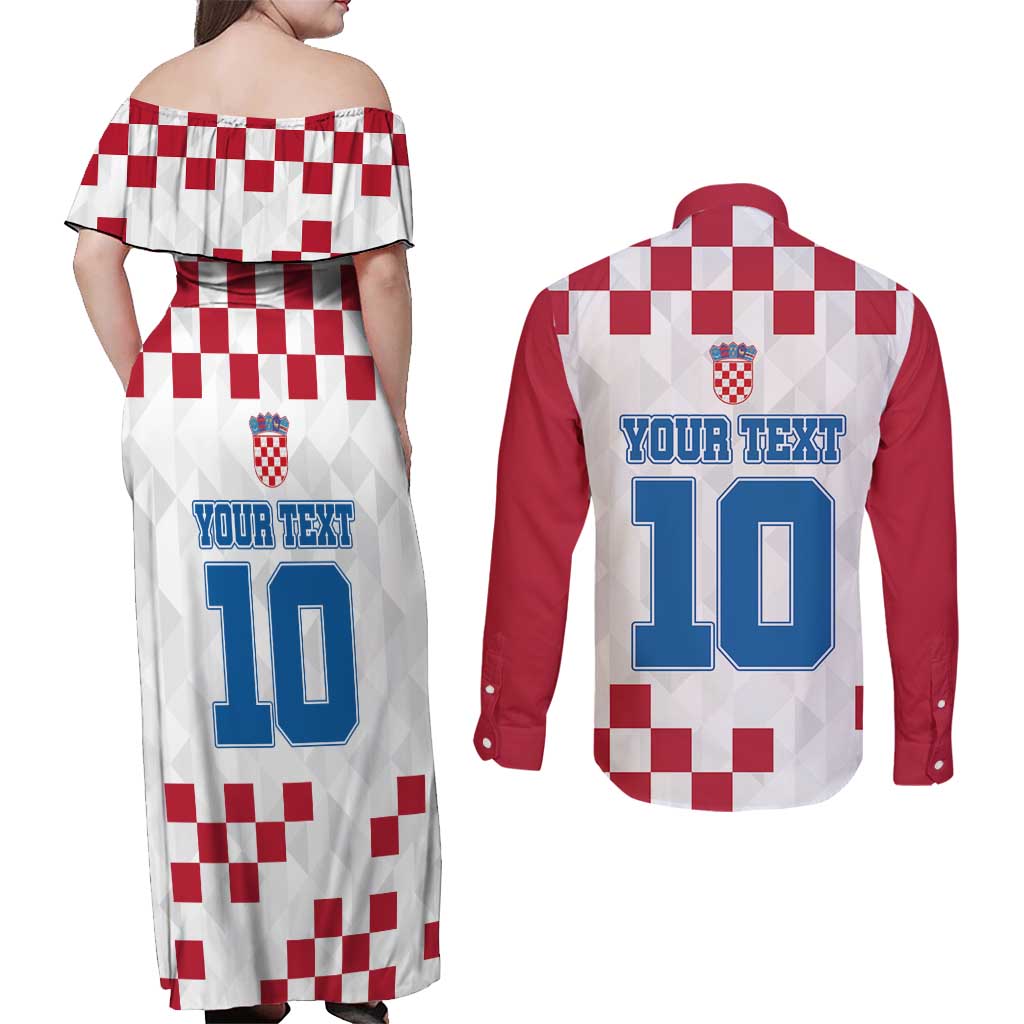 Custom Croatia Football 2024 Go Champion Couples Matching Off Shoulder Maxi Dress and Long Sleeve Button Shirt - Wonder Print Shop