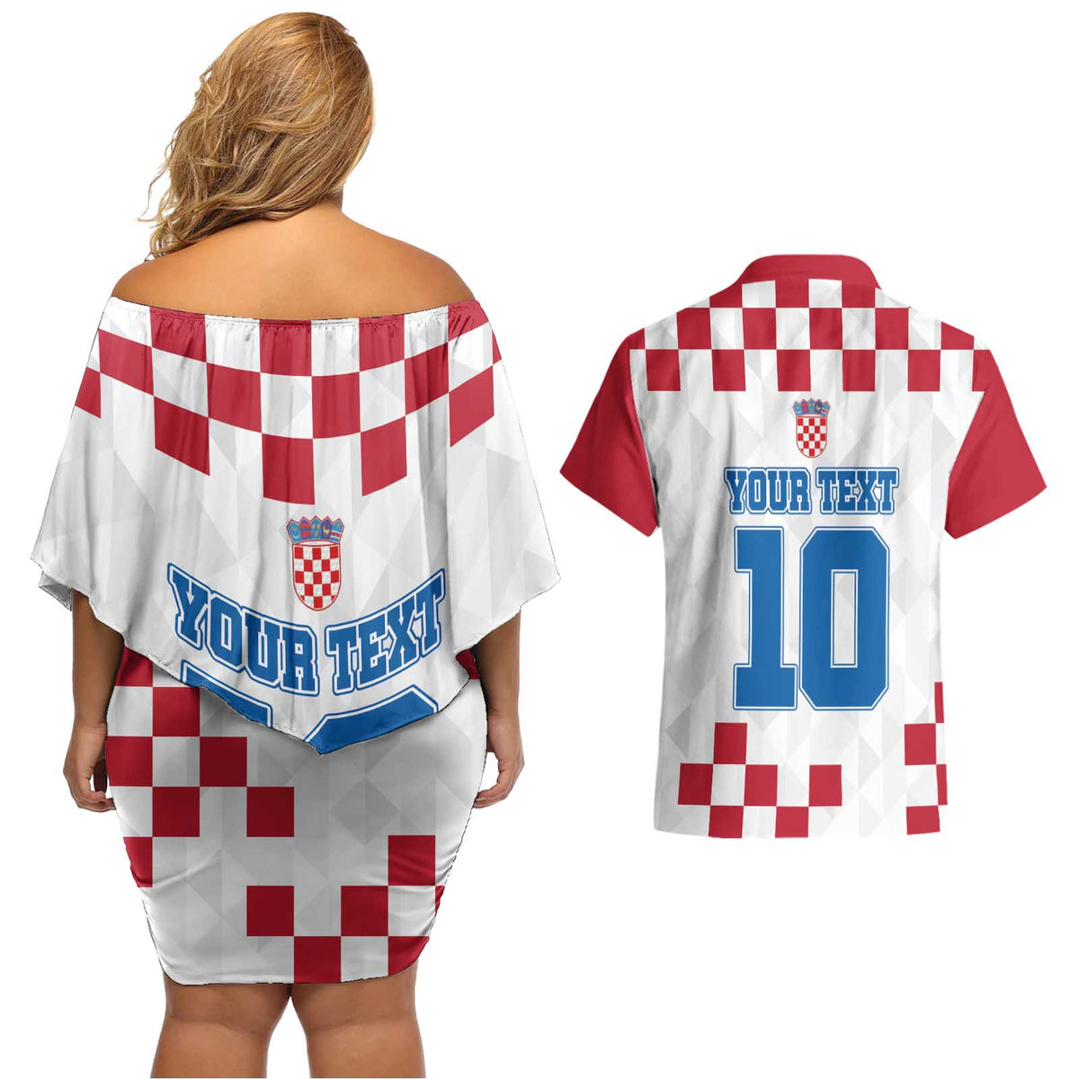 Custom Croatia Football 2024 Go Champion Couples Matching Off Shoulder Short Dress and Hawaiian Shirt - Wonder Print Shop