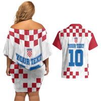 Custom Croatia Football 2024 Go Champion Couples Matching Off Shoulder Short Dress and Hawaiian Shirt - Wonder Print Shop