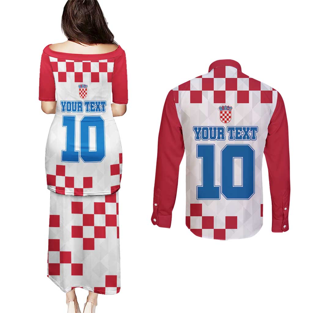 Custom Croatia Football 2024 Go Champion Couples Matching Puletasi and Long Sleeve Button Shirt - Wonder Print Shop