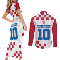 Custom Croatia Football 2024 Go Champion Couples Matching Short Sleeve Bodycon Dress and Long Sleeve Button Shirt - Wonder Print Shop