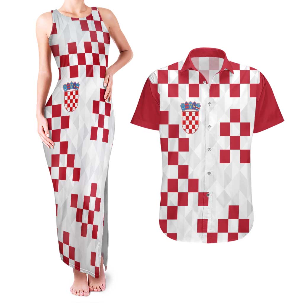 Custom Croatia Football 2024 Go Champion Couples Matching Tank Maxi Dress and Hawaiian Shirt - Wonder Print Shop