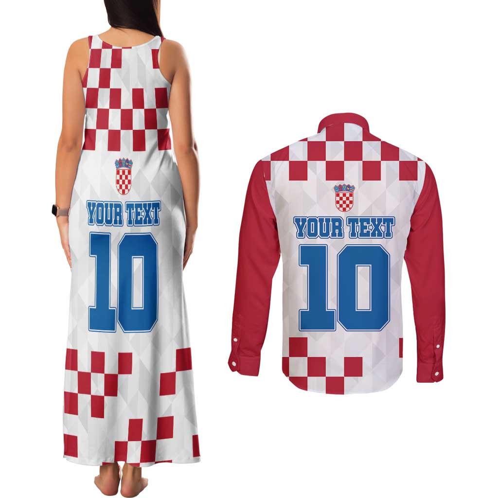 Custom Croatia Football 2024 Go Champion Couples Matching Tank Maxi Dress and Long Sleeve Button Shirt - Wonder Print Shop