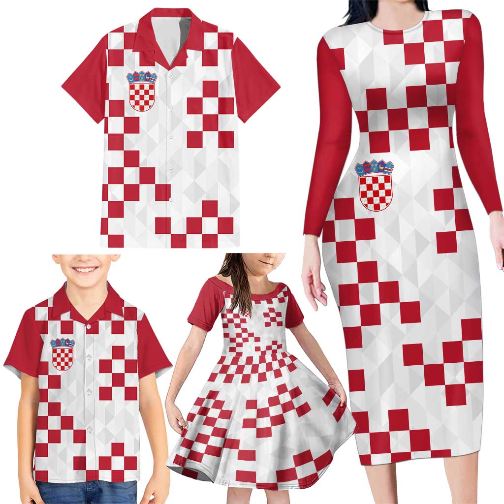 Custom Croatia Football 2024 Go Champion Family Matching Long Sleeve Bodycon Dress and Hawaiian Shirt - Wonder Print Shop