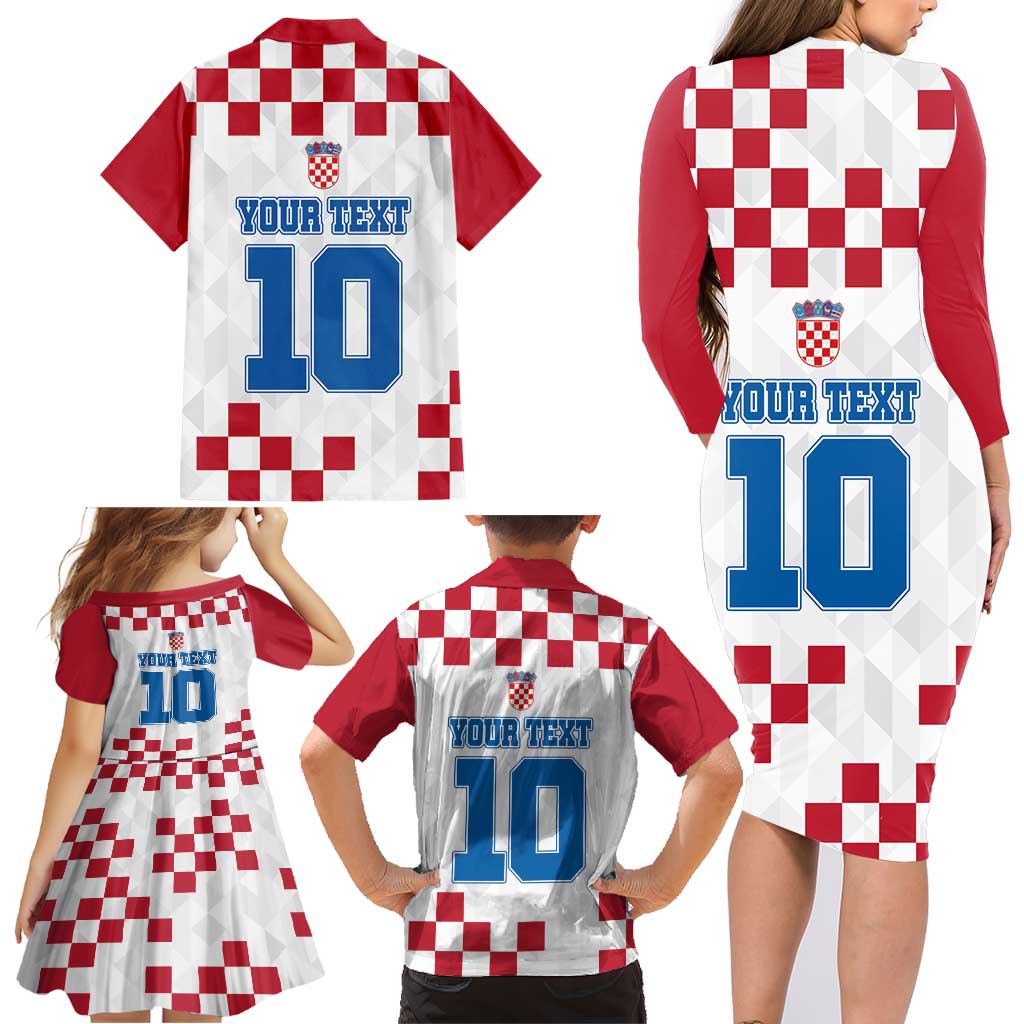 Custom Croatia Football 2024 Go Champion Family Matching Long Sleeve Bodycon Dress and Hawaiian Shirt - Wonder Print Shop