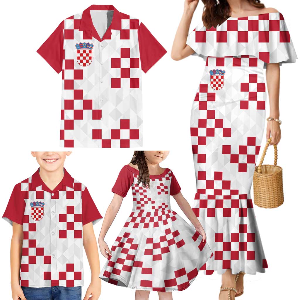 Custom Croatia Football 2024 Go Champion Family Matching Mermaid Dress and Hawaiian Shirt - Wonder Print Shop