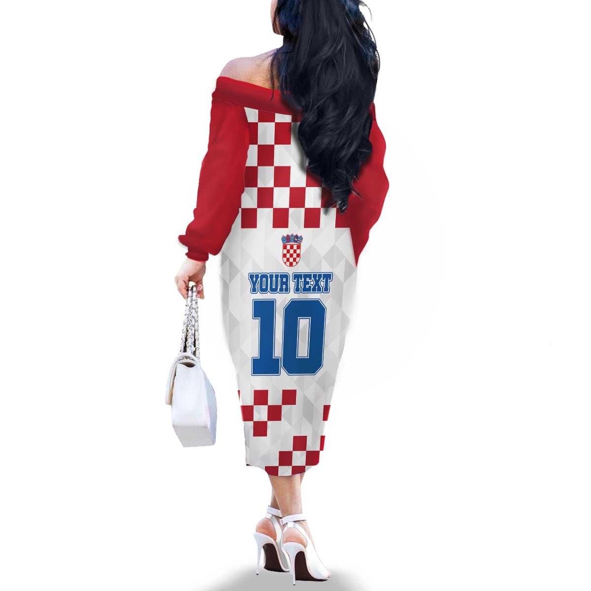 Custom Croatia Football 2024 Go Champion Family Matching Off The Shoulder Long Sleeve Dress and Hawaiian Shirt - Wonder Print Shop