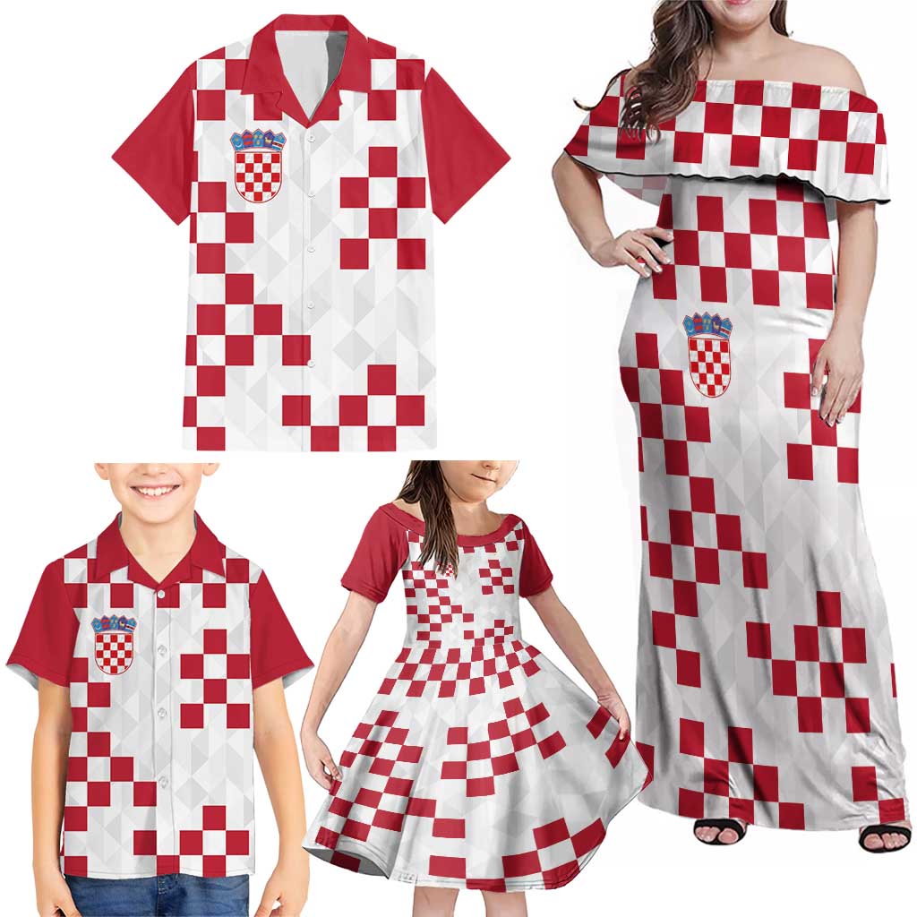 Custom Croatia Football 2024 Go Champion Family Matching Off Shoulder Maxi Dress and Hawaiian Shirt - Wonder Print Shop