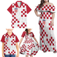 Custom Croatia Football 2024 Go Champion Family Matching Off Shoulder Maxi Dress and Hawaiian Shirt - Wonder Print Shop