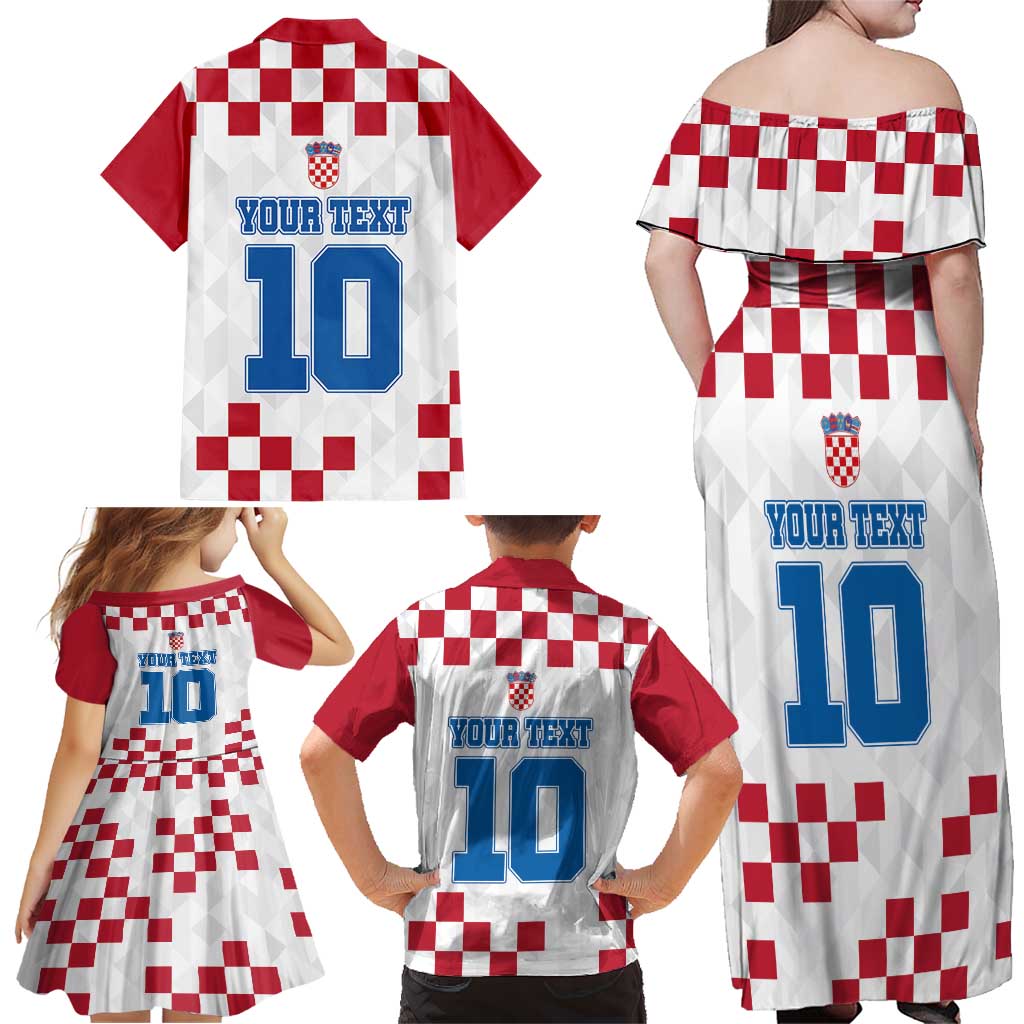 Custom Croatia Football 2024 Go Champion Family Matching Off Shoulder Maxi Dress and Hawaiian Shirt - Wonder Print Shop