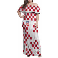 Custom Croatia Football 2024 Go Champion Family Matching Off Shoulder Maxi Dress and Hawaiian Shirt - Wonder Print Shop