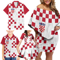 Custom Croatia Football 2024 Go Champion Family Matching Off Shoulder Short Dress and Hawaiian Shirt - Wonder Print Shop