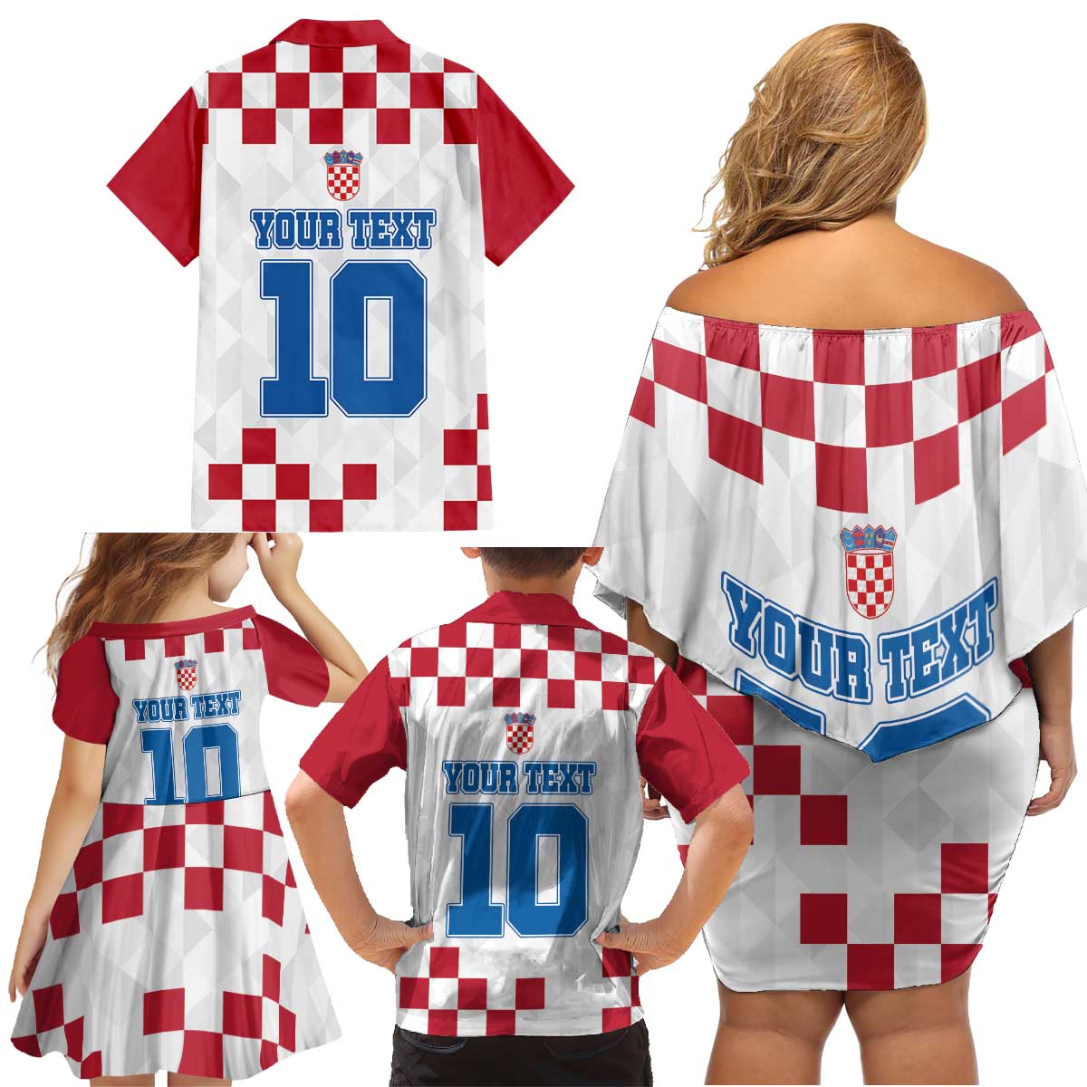 Custom Croatia Football 2024 Go Champion Family Matching Off Shoulder Short Dress and Hawaiian Shirt - Wonder Print Shop