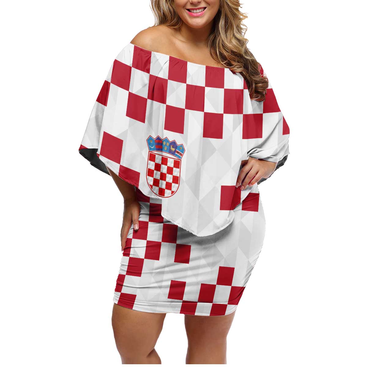 Custom Croatia Football 2024 Go Champion Family Matching Off Shoulder Short Dress and Hawaiian Shirt - Wonder Print Shop