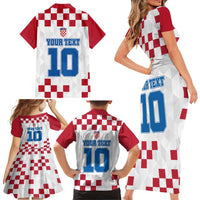 Custom Croatia Football 2024 Go Champion Family Matching Short Sleeve Bodycon Dress and Hawaiian Shirt - Wonder Print Shop