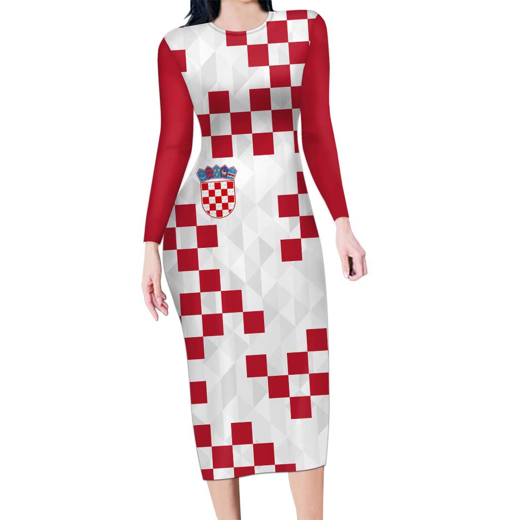 Custom Croatia Football 2024 Go Champion Long Sleeve Bodycon Dress - Wonder Print Shop
