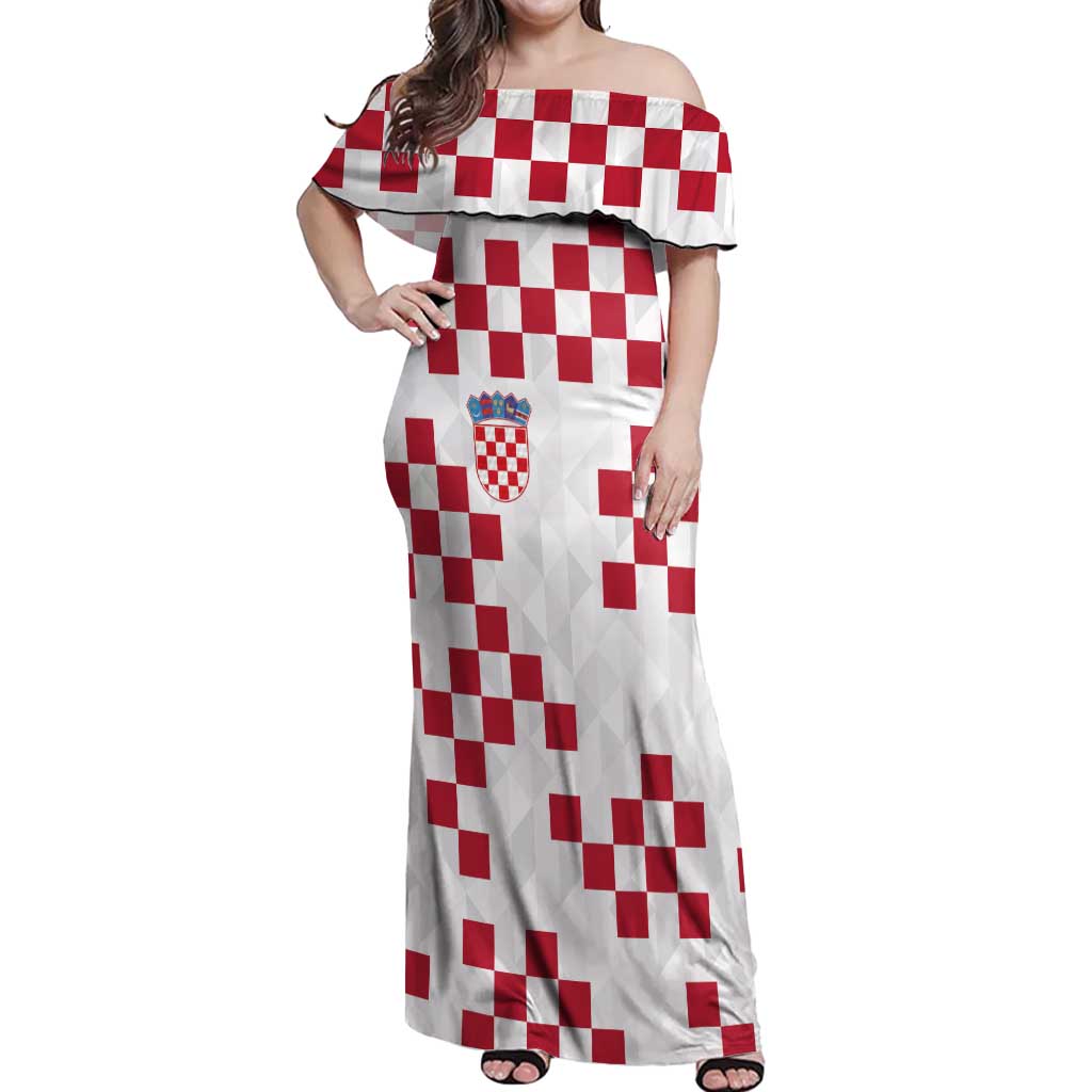 Custom Croatia Football 2024 Go Champion Off Shoulder Maxi Dress - Wonder Print Shop