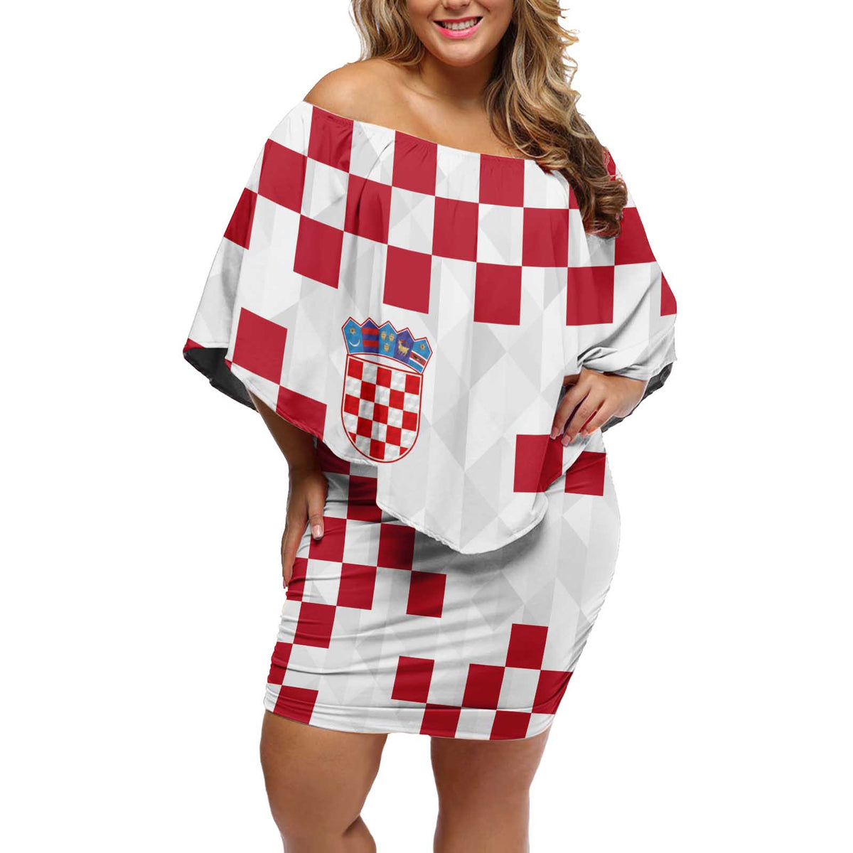 Custom Croatia Football 2024 Go Champion Off Shoulder Short Dress - Wonder Print Shop