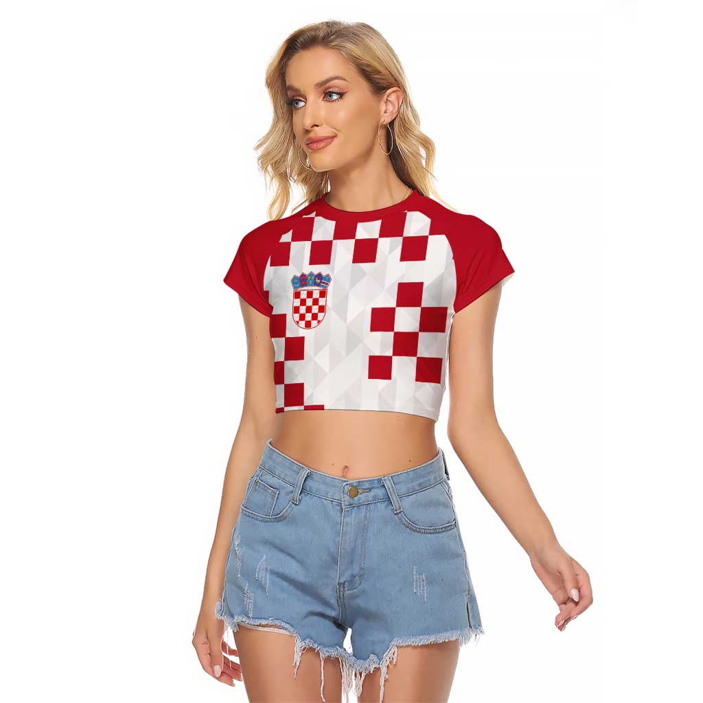 Custom Croatia Football 2024 Go Champion Raglan Cropped T Shirt - Wonder Print Shop