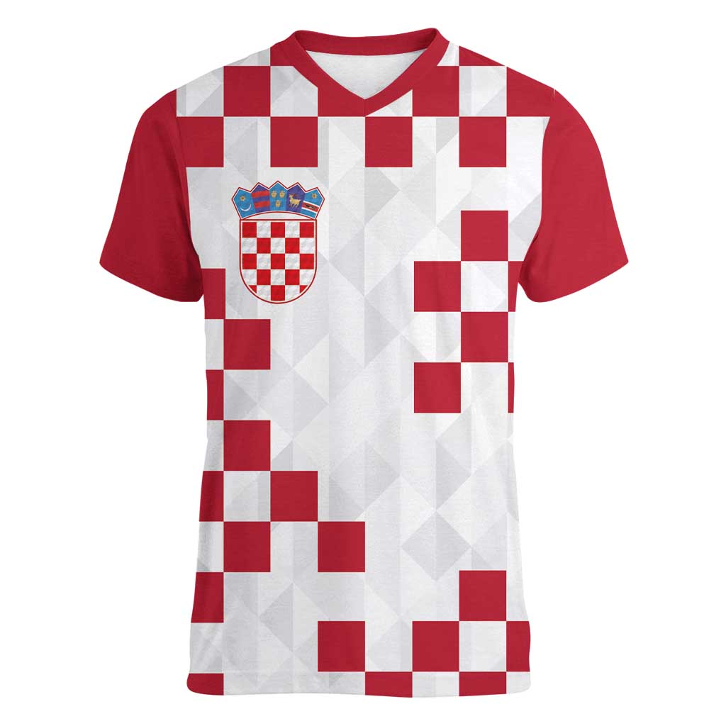 Custom Croatia Football 2024 Go Champion Women V-Neck T-Shirt - Wonder Print Shop
