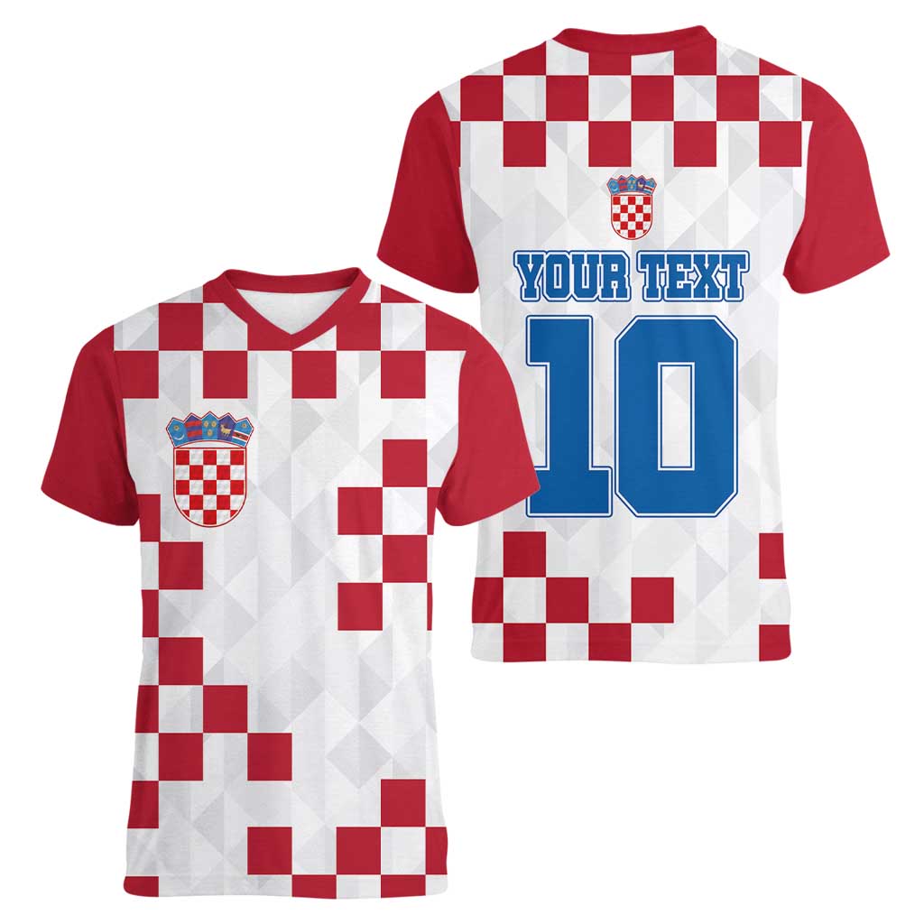 Custom Croatia Football 2024 Go Champion Women V-Neck T-Shirt - Wonder Print Shop