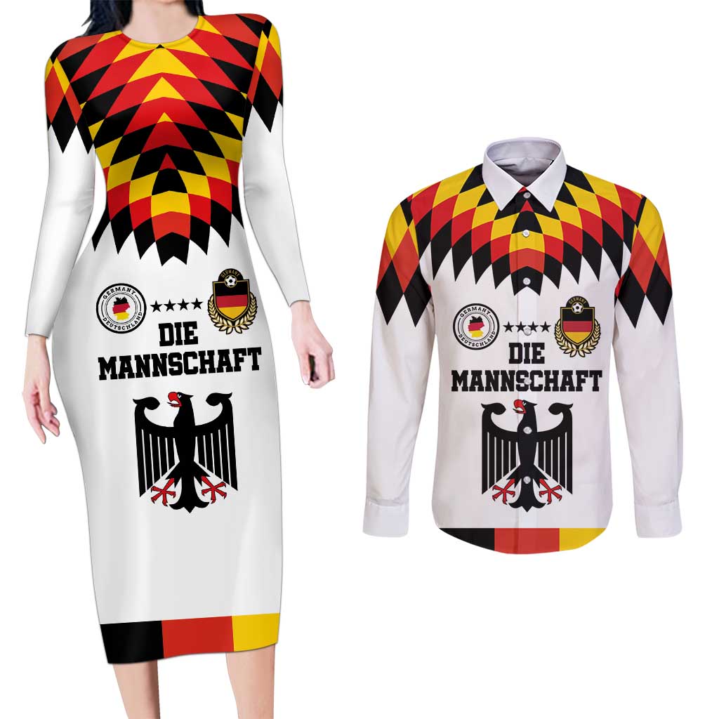 Custom Germany Football 2024 Go Champion Couples Matching Long Sleeve Bodycon Dress and Long Sleeve Button Shirt Design 90s Style Home Color - Wonder Print Shop