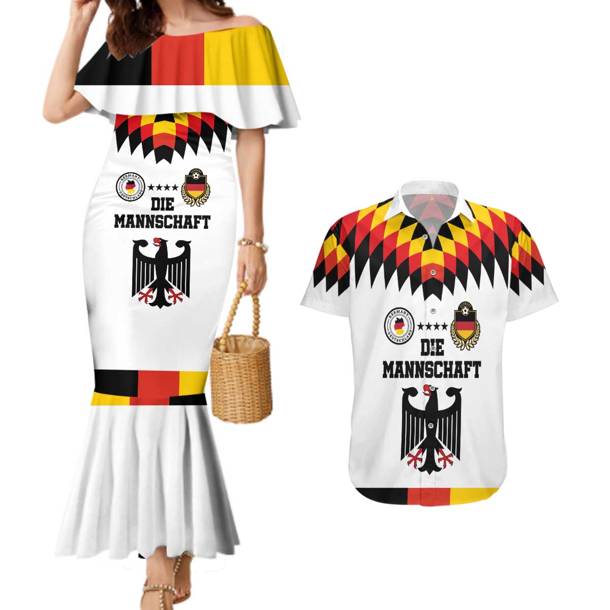 Custom Germany Football 2024 Go Champion Couples Matching Mermaid Dress and Hawaiian Shirt Design 90s Style Home Color - Wonder Print Shop