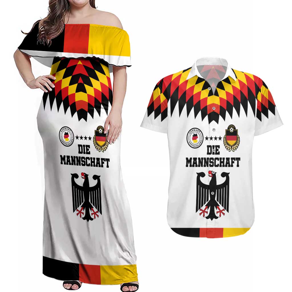 Custom Germany Football 2024 Go Champion Couples Matching Off Shoulder Maxi Dress and Hawaiian Shirt Design 90s Style Home Color - Wonder Print Shop