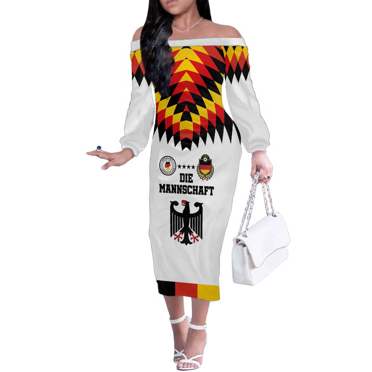 Custom Germany Football 2024 Go Champion Family Matching Off The Shoulder Long Sleeve Dress and Hawaiian Shirt Design 90s Style Home Color - Wonder Print Shop