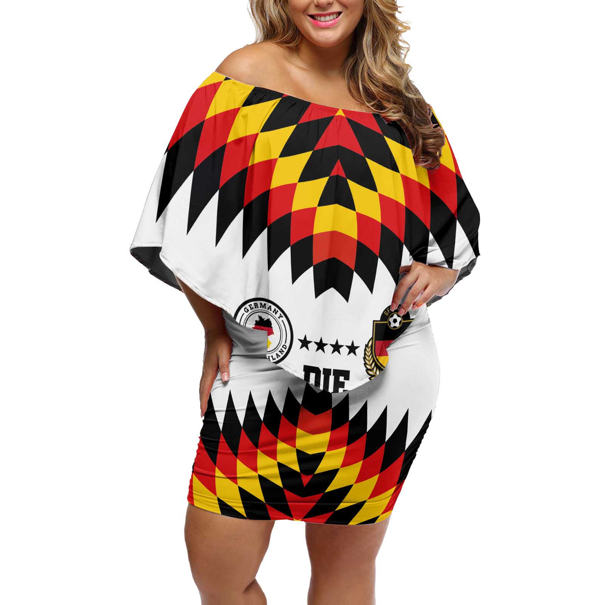 Custom Germany Football 2024 Go Champion Off Shoulder Short Dress Design 90s Style Home Color - Wonder Print Shop