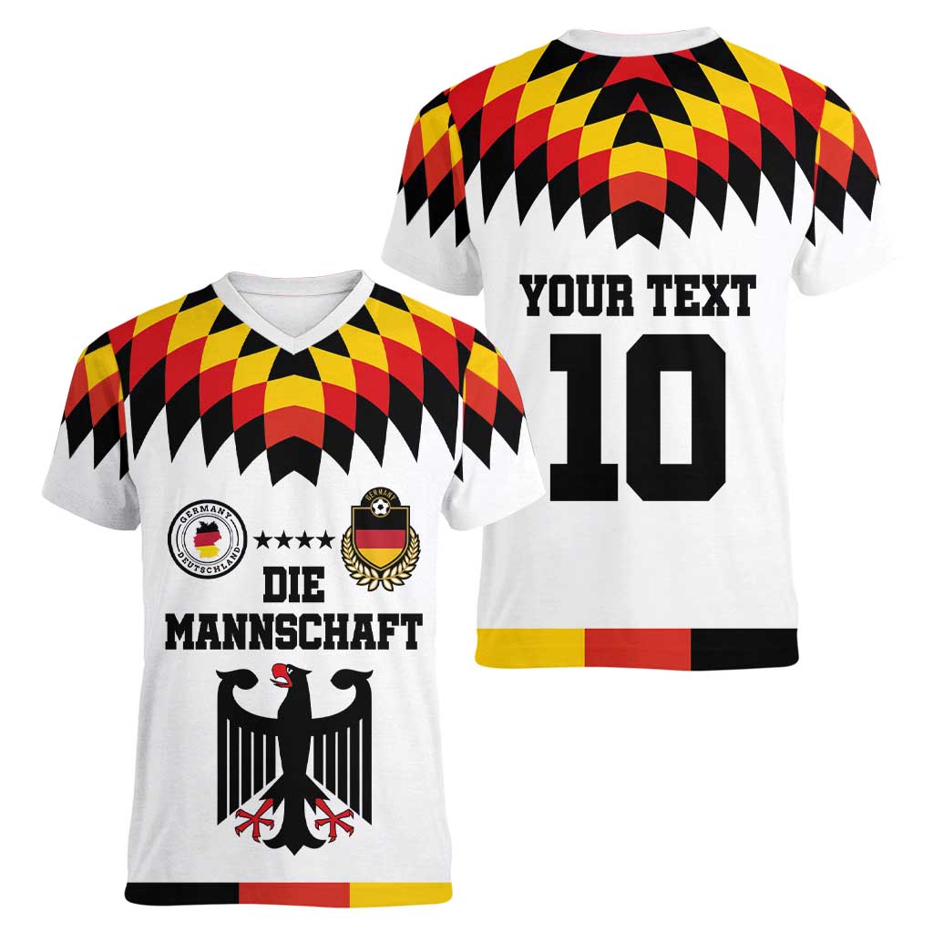 Custom Germany Football 2024 Go Champion Women V-Neck T-Shirt Design 90s Style Home Color - Wonder Print Shop