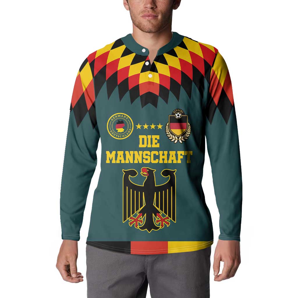Custom Germany Football 2024 Go Champion Button Sweatshirt Design 90s Style Away Color - Wonder Print Shop