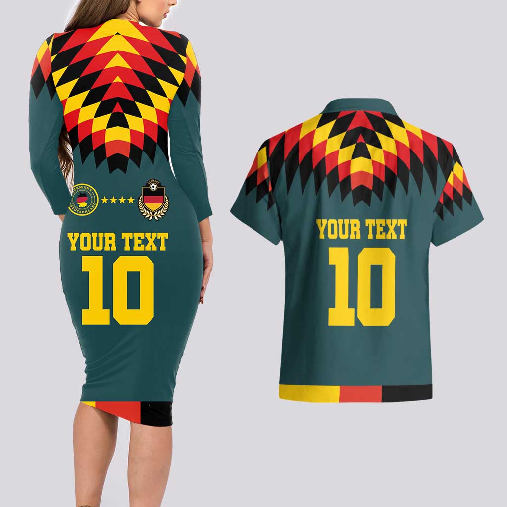 Custom Germany Football 2024 Go Champion Couples Matching Long Sleeve Bodycon Dress and Hawaiian Shirt Design 90s Style Away Color - Wonder Print Shop