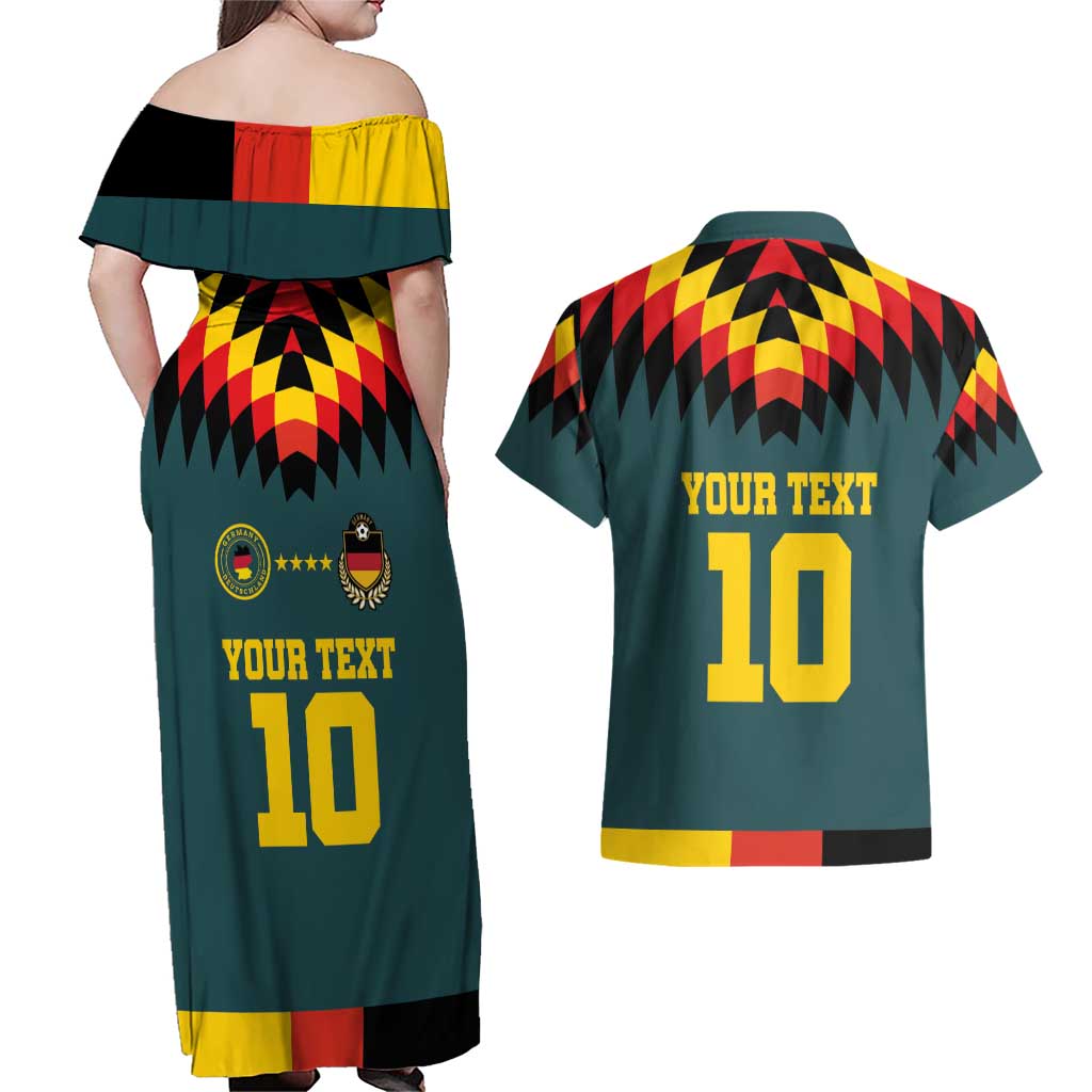 Custom Germany Football 2024 Go Champion Couples Matching Off Shoulder Maxi Dress and Hawaiian Shirt Design 90s Style Away Color - Wonder Print Shop