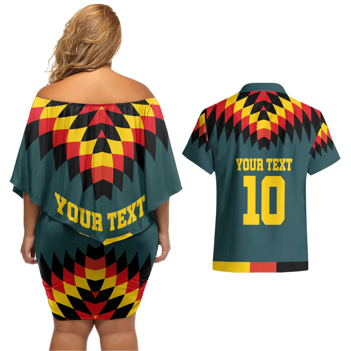 Custom Germany Football 2024 Go Champion Couples Matching Off Shoulder Short Dress and Hawaiian Shirt Design 90s Style Away Color - Wonder Print Shop