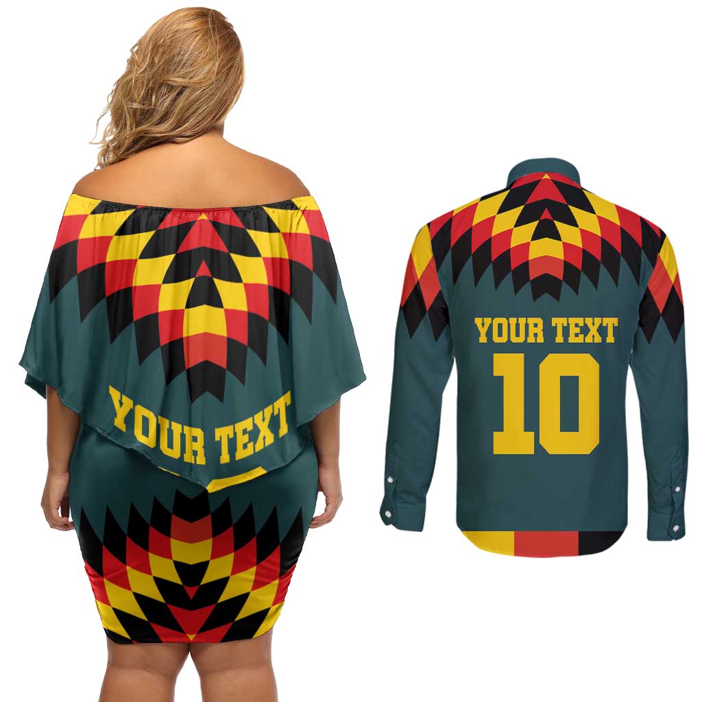 Custom Germany Football 2024 Go Champion Couples Matching Off Shoulder Short Dress and Long Sleeve Button Shirt Design 90s Style Away Color - Wonder Print Shop