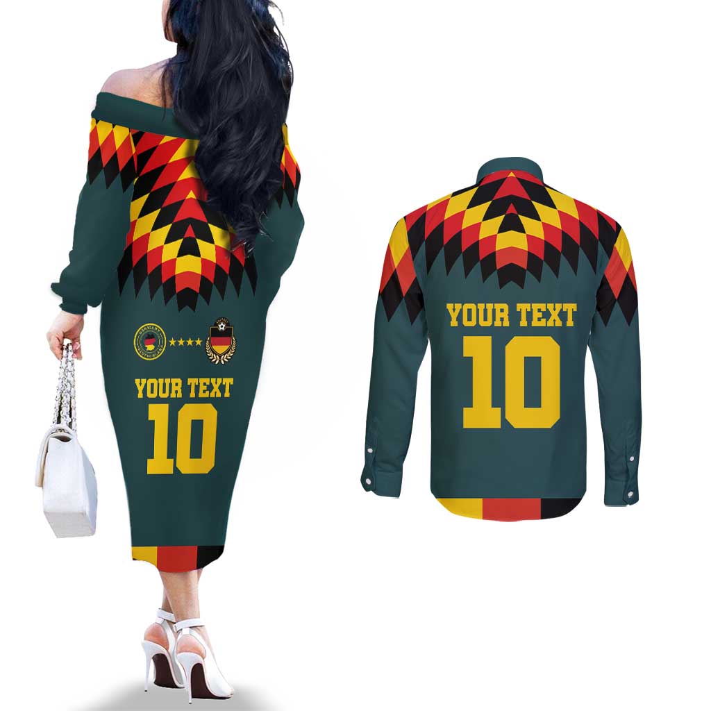Custom Germany Football 2024 Go Champion Couples Matching Off The Shoulder Long Sleeve Dress and Long Sleeve Button Shirt Design 90s Style Away Color LT03