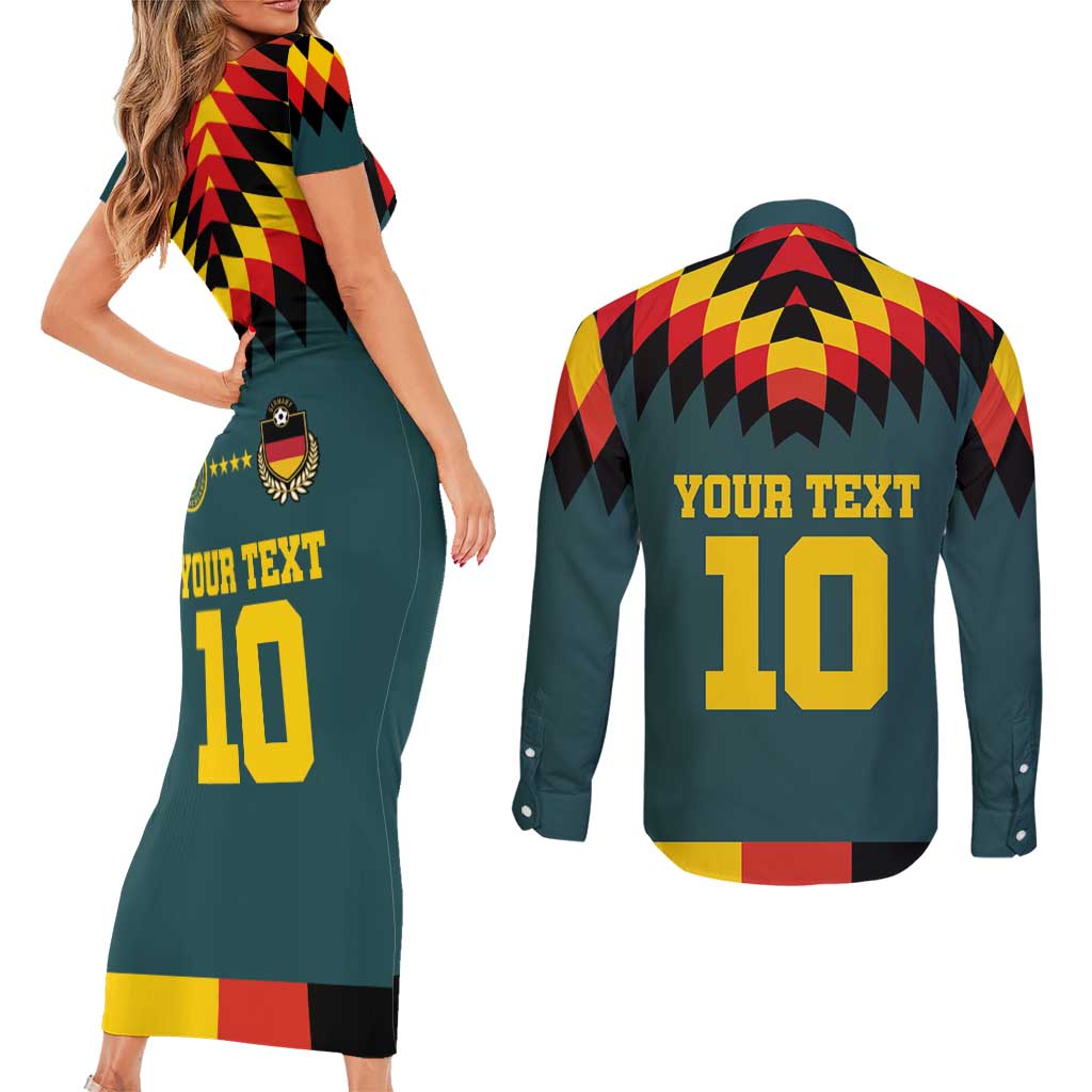 Custom Germany Football 2024 Go Champion Couples Matching Short Sleeve Bodycon Dress and Long Sleeve Button Shirt Design 90s Style Away Color - Wonder Print Shop