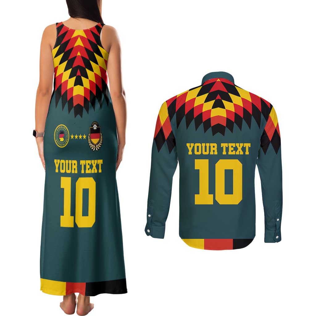 Custom Germany Football 2024 Go Champion Couples Matching Tank Maxi Dress and Long Sleeve Button Shirt Design 90s Style Away Color - Wonder Print Shop