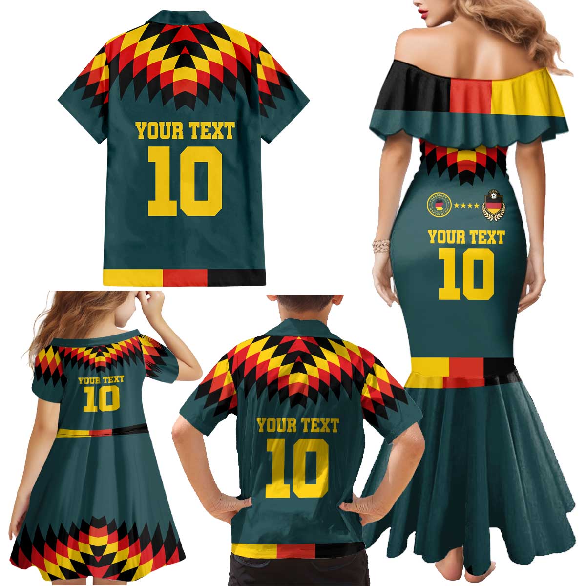 Custom Germany Football 2024 Go Champion Family Matching Mermaid Dress and Hawaiian Shirt Design 90s Style Away Color - Wonder Print Shop